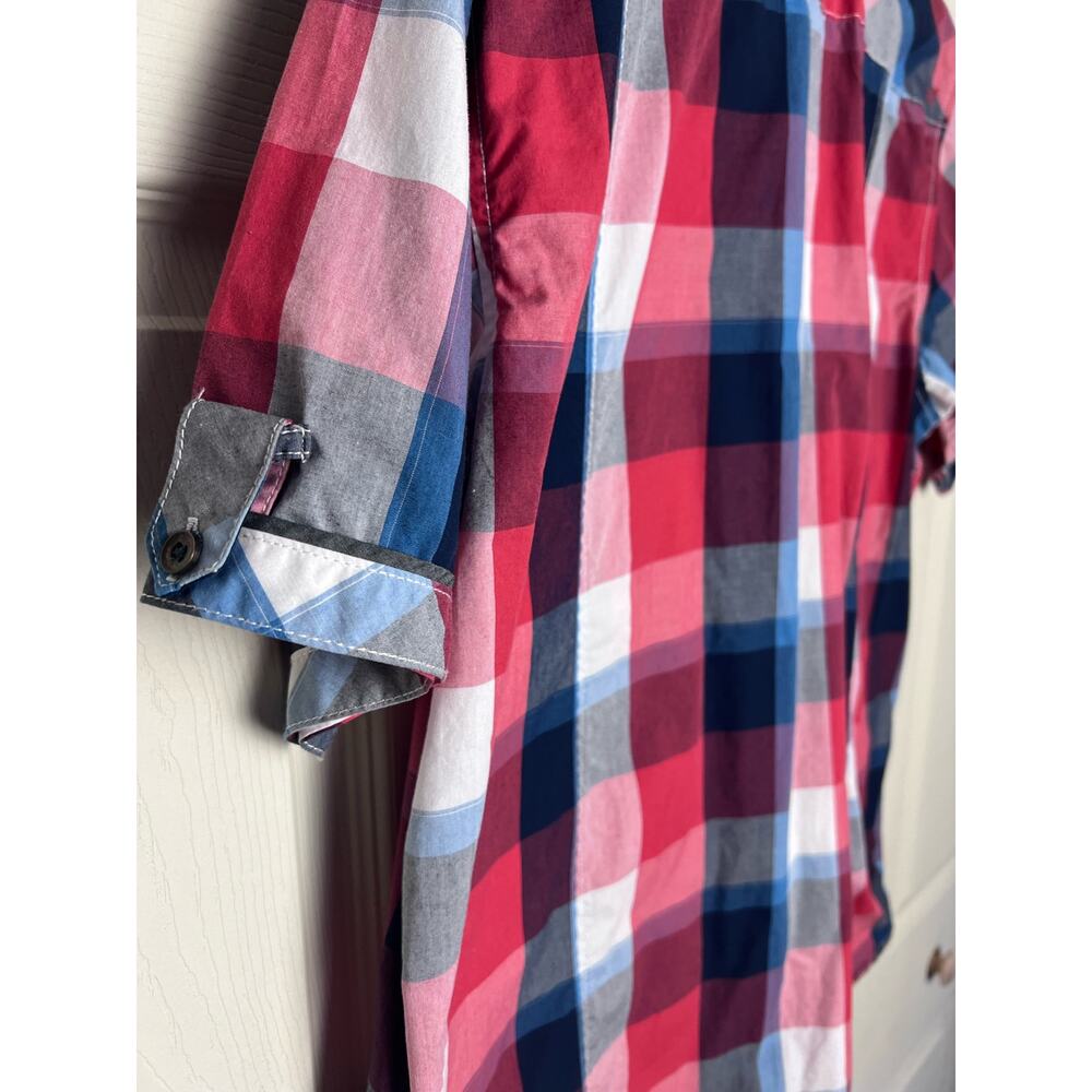 Coastal Men's Red White Blue Plaid Shirt Size XL Short Sleeve Button Up - Picture 14 of 14